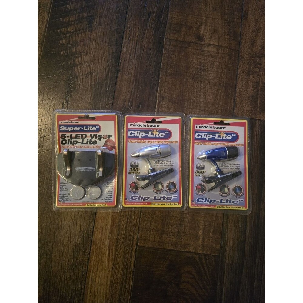 Lot of 3 Miraclebeam Clip-Lite LED Lights 5-LED Visor Clip-Lite Silver Blue NOS